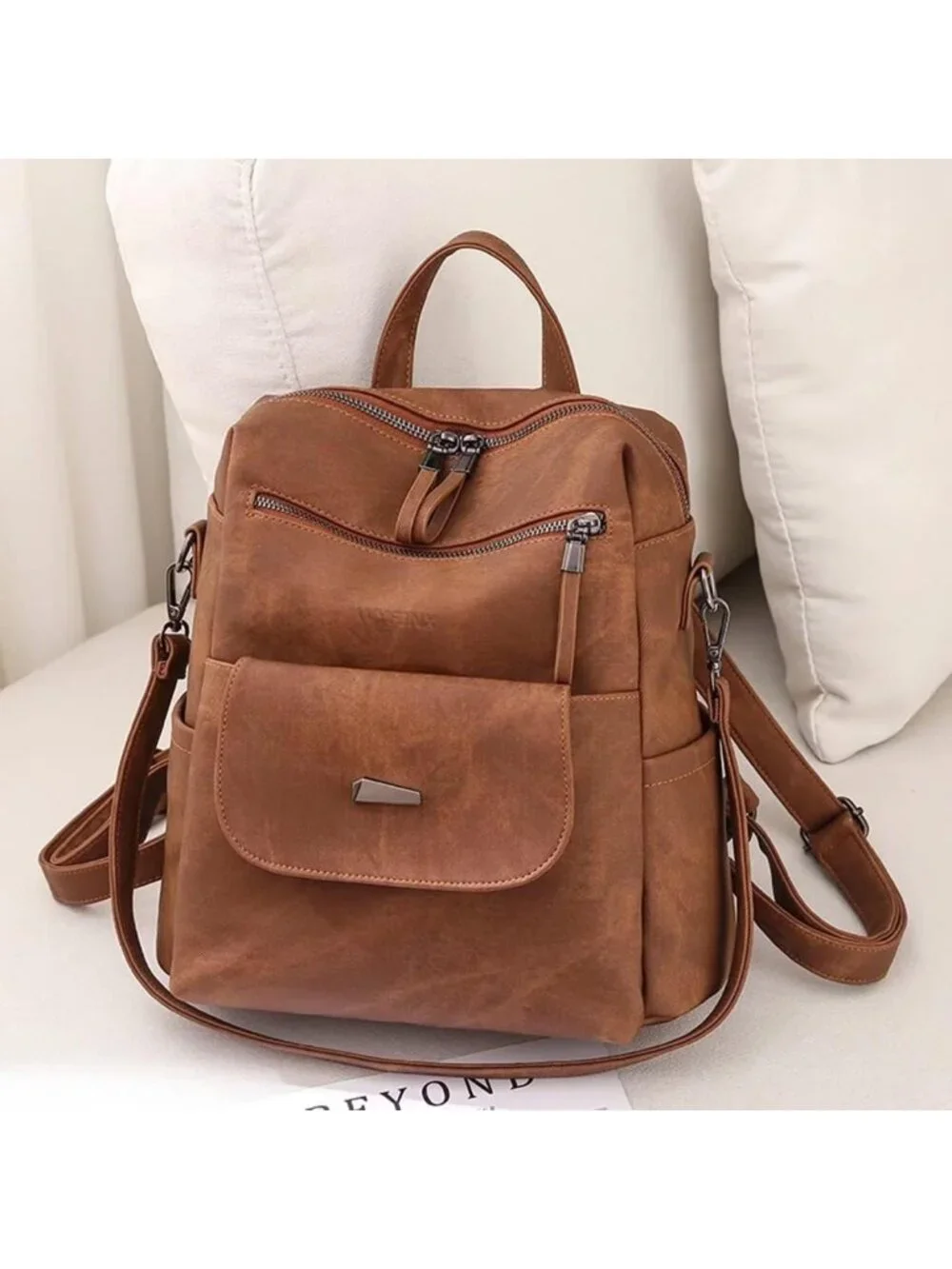 Stylish Brown PU Leather Small Backpack Purse for Women - Trendy & Versatile
